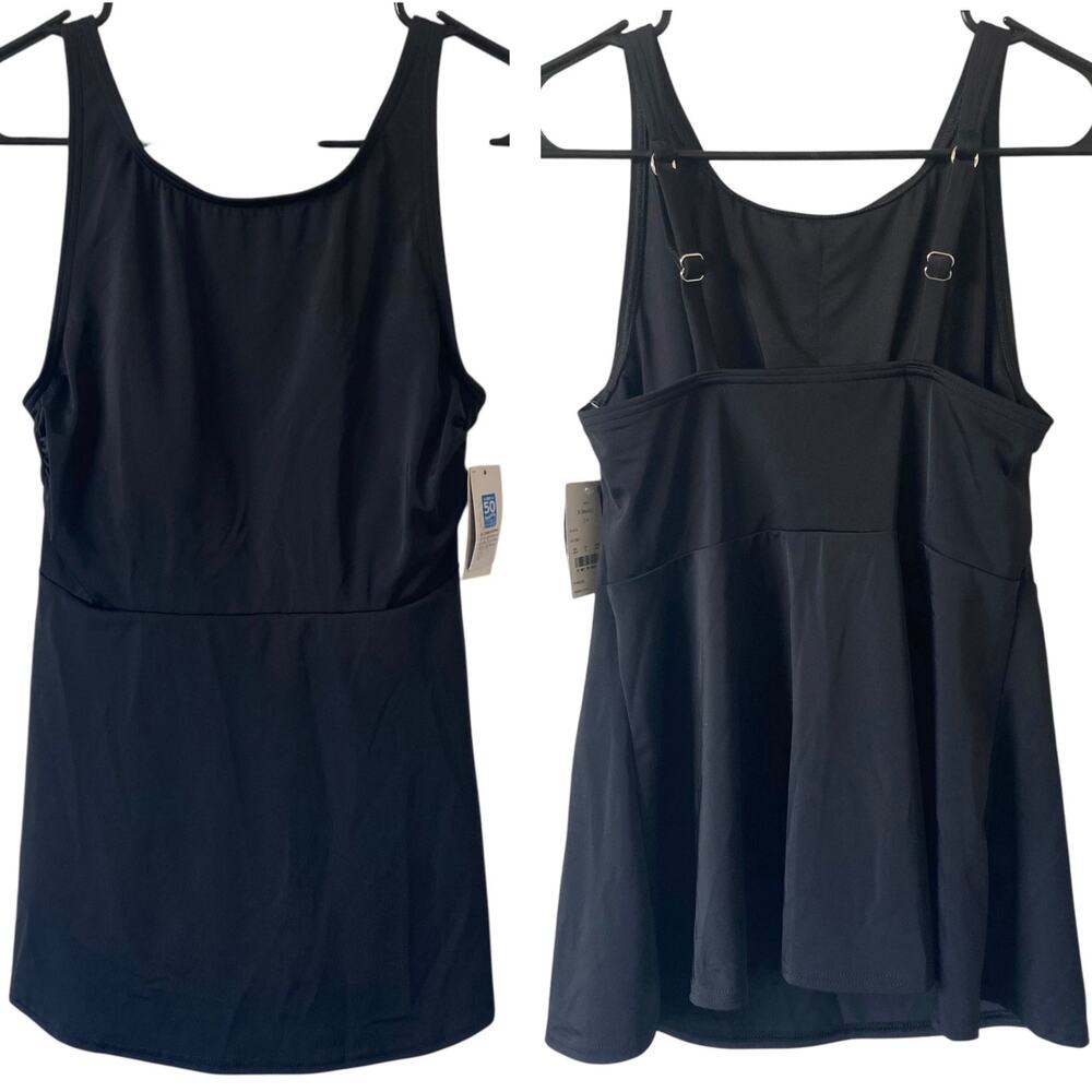 NEW LAND'S END Adjustable Flutter Tankini Top Size XS Black Sporty Modest